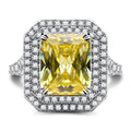 Jolics Handmade Radiant Cut Double Halo Yellow Sapphire Sterling Silver Engagement & Wedding Ring - jolics