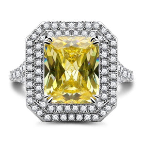 Jolics Handmade Radiant Cut Double Halo Yellow Sapphire Sterling Silver Engagement & Wedding Ring - jolics