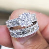 Jolics Handmade Round Cut 925 Sterling Silver Engagement Set Ring - jolics