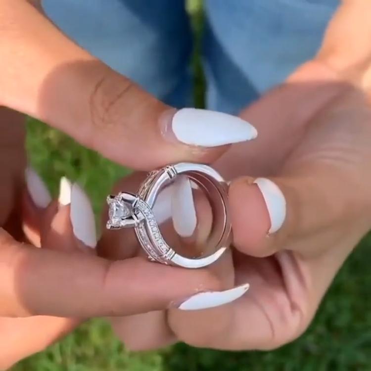 Jolics Handmade Round Cut Double Row Stone Split Sterling Silver Ring With Band - jolics