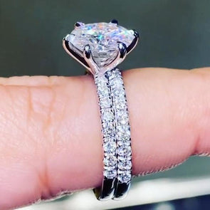 Jolics Handmade Round Cut Set Diamond 925 Sterling Silver Party & Engagement Ring - jolics