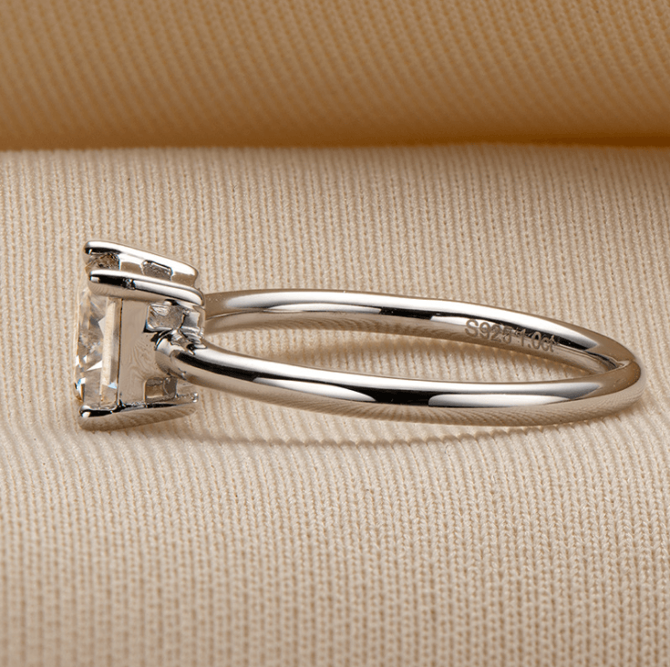 Jolics Handmade Solitaire Moissanite Princess Cut Sterling Silver Ring - jolics