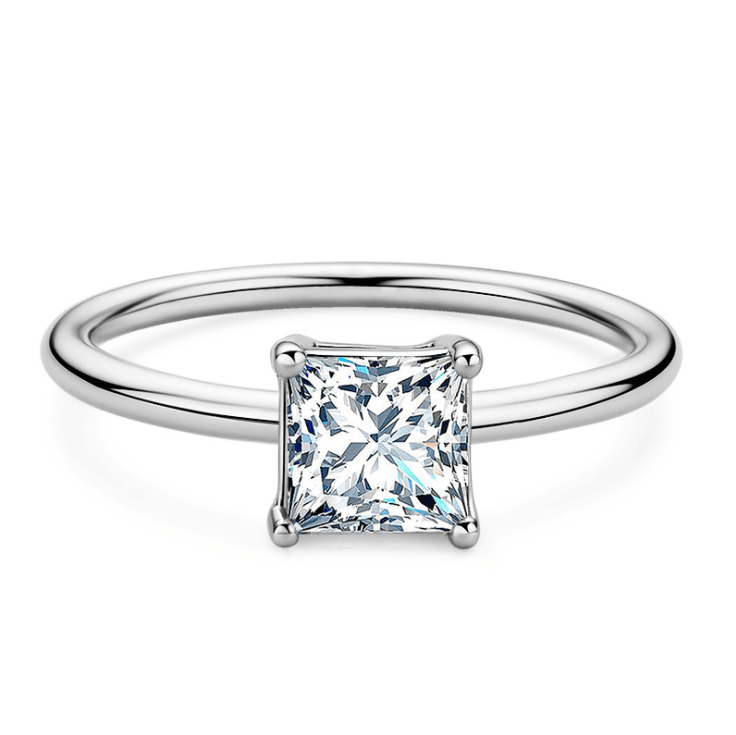 Jolics Handmade Solitaire Moissanite Princess Cut Sterling Silver Ring - jolics