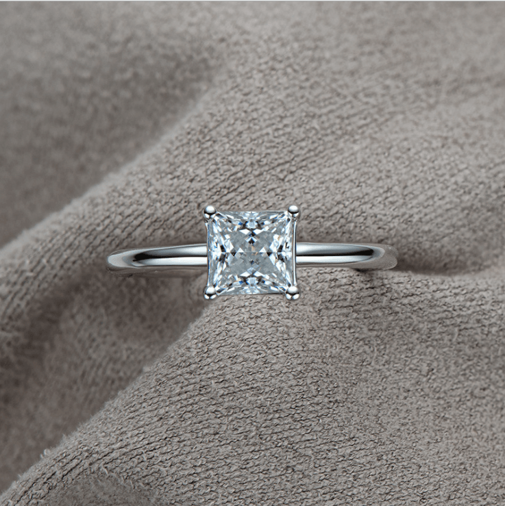 Jolics Handmade Solitaire Moissanite Princess Cut Sterling Silver Ring - jolics