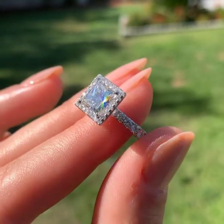 Real orders 925 Halo Princess Cut Wedding Ring