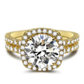 Jolics Handmade Sparkle Yellow Gold Halo Round Cut 925 Sterling Silver Engagement Ring Set - jolics