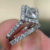 Jolics Handmade Square Cut 925 Sterling Silver Engagement Set Ring - jolics