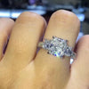 Jolics Handmade Stunning Three Stones Radiant Cut Silver Engagement Ring - jolics