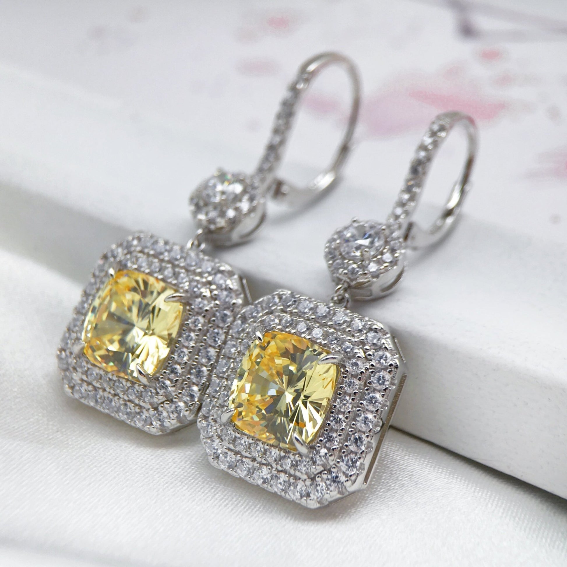 Jolics Handmade Yellow Stone 5.3CT Cushion Cut 925 Sterling Silver Earrings - jolics