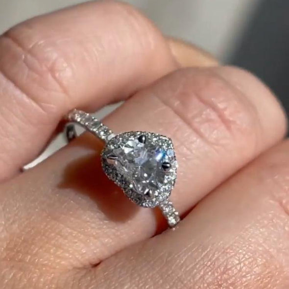 Jolics Heart Cut Halo Moissanite Sterling Silver Engagement Ring - jolics