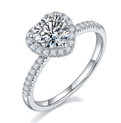 Jolics Heart Halo Round Cut Moissanite Sterling Silver Engagement Ring - jolics