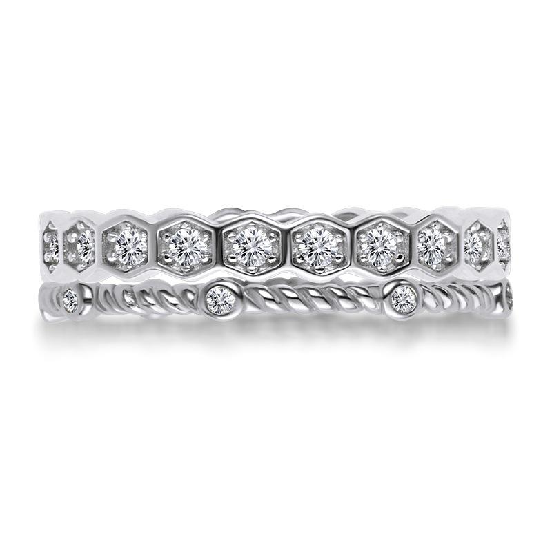 Jolics Honeycomb Rope Sterling Silver Ring Set - jolics