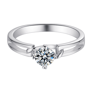 Jolics Round Cut Solitaire Moissanite Four-Prong Sterling Silver Ring - jolics