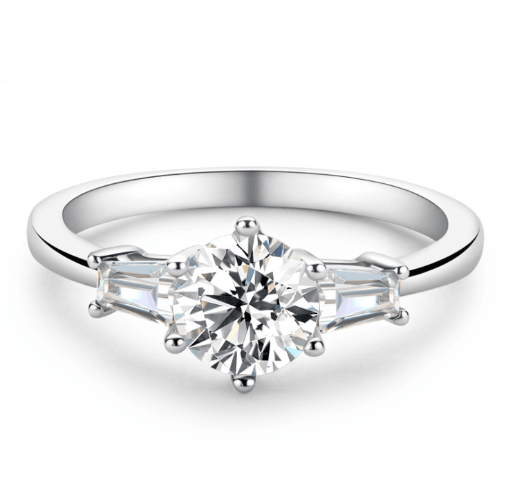 Jolics Three Stone Round Cut Moissanite Six Prong Sterling Silver Ring - jolics