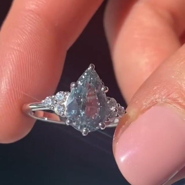 Jolics Wathet Blue Sapphire Pear Cut 925 Sterling Silver Engagement & Wedding Ring - jolics