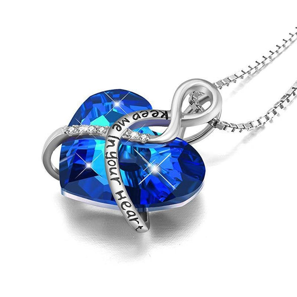Keep Me In Your Heart-Blue Heart Pendant Necklace With Stones - jolics