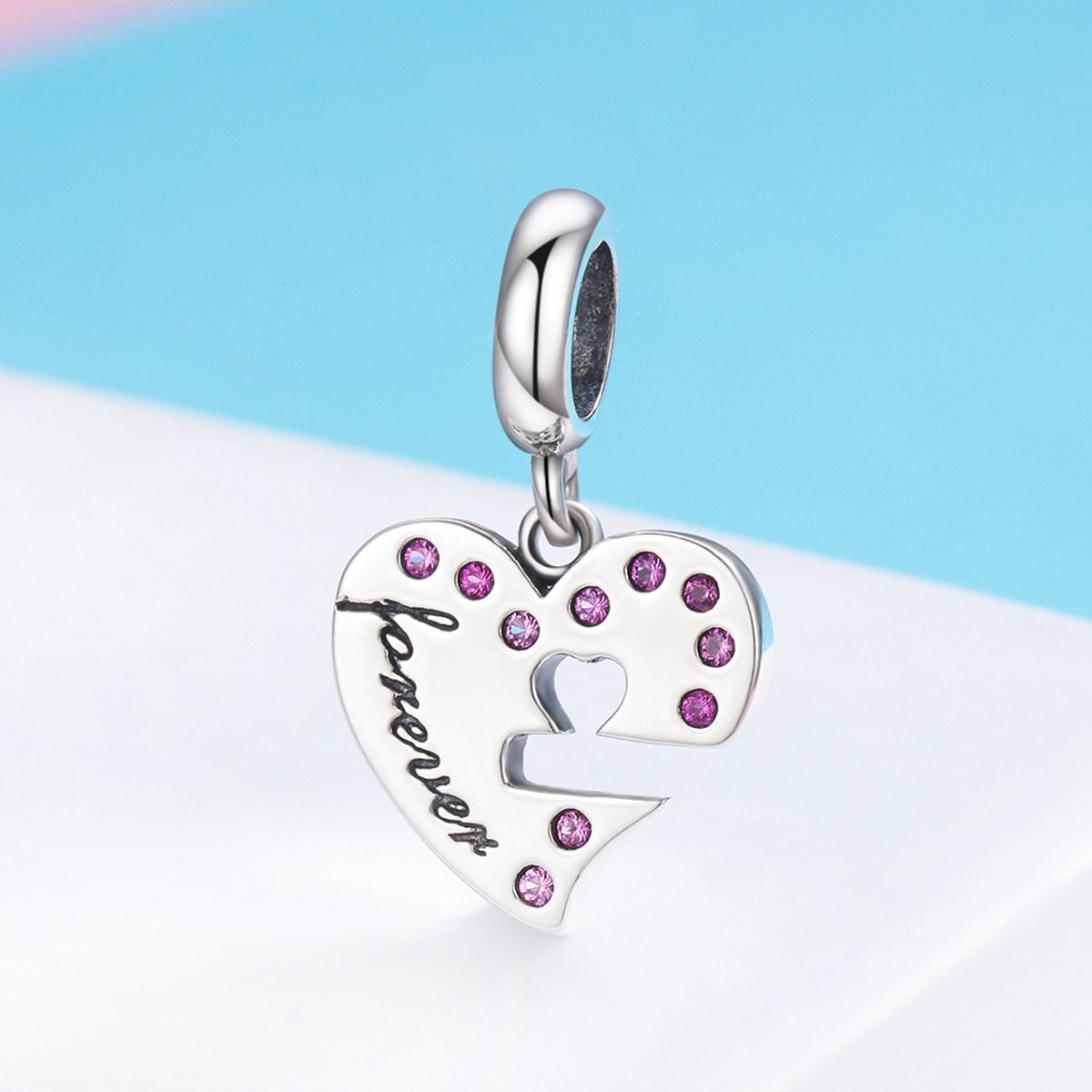 Key & Heart Set 925 Sterling Silver Dangle Charm - jolics