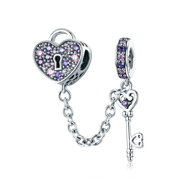 Key with Heart 925 Sterling Silver Dangle Charm - jolics