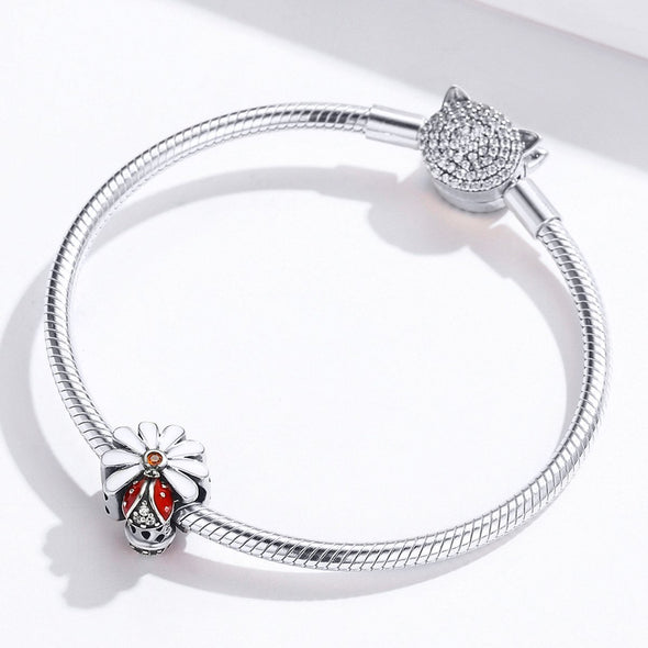 Ladybird and Daisy 925 Sterling Silver Bead Charm - jolics