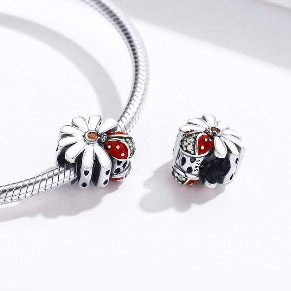 Ladybird and Daisy 925 Sterling Silver Bead Charm - jolics
