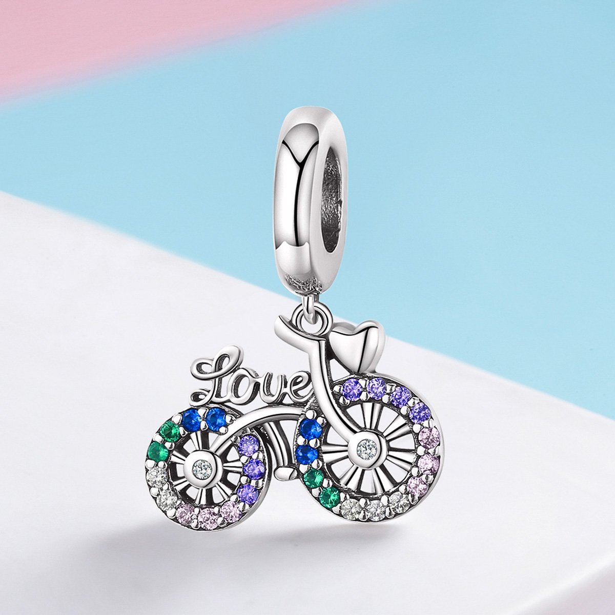 Love Bicycle 925 Sterling Silver Dangle Charm - jolics