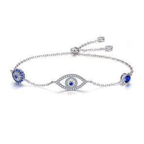 Lucky Blue Eye Design 925 Sterling Silver Slider Bracelet - jolics
