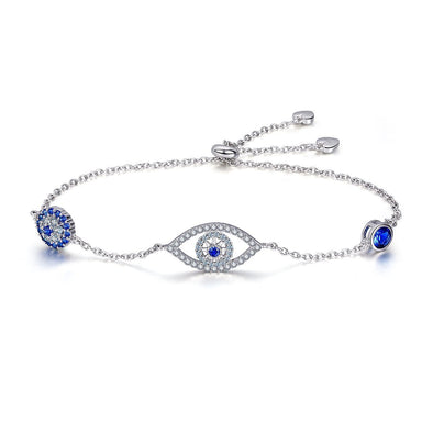 Lucky Blue Eye Design 925 Sterling Silver Slider Bracelet - jolics