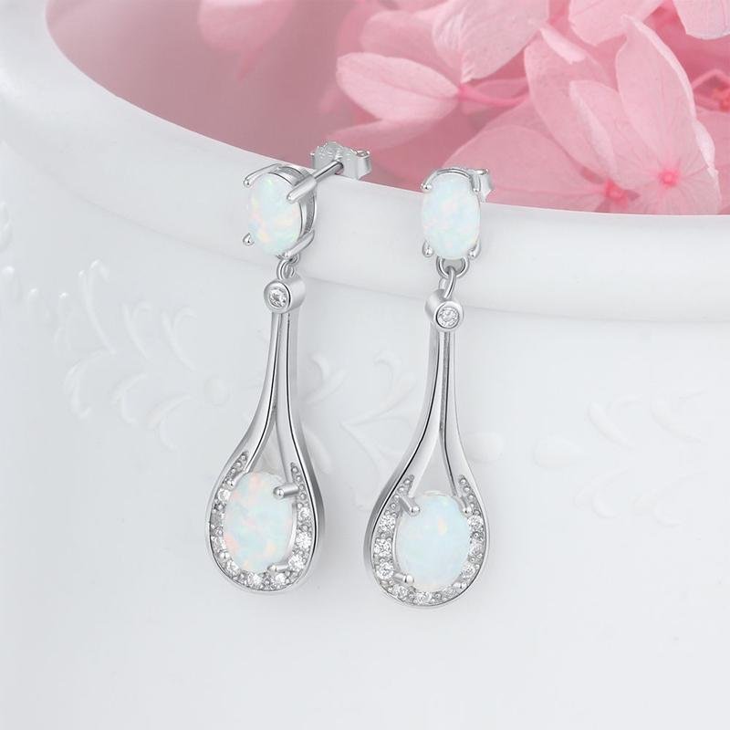 Luxury White Opal Oval Silver Earrings - jolics