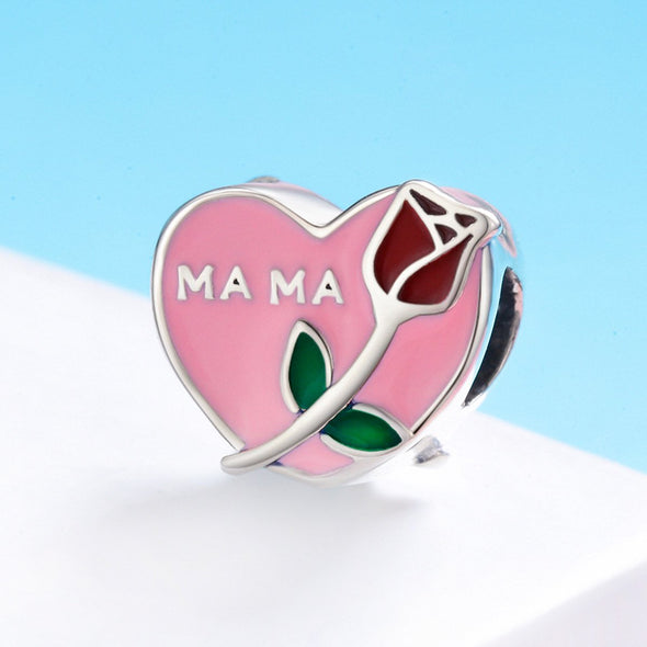 MAMA-Rose & Heart 925 Sterling Silver Charm - jolics