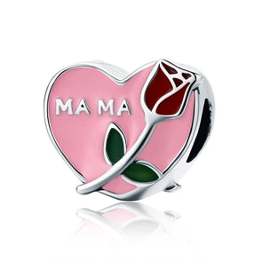 MAMA-Rose & Heart 925 Sterling Silver Charm - jolics