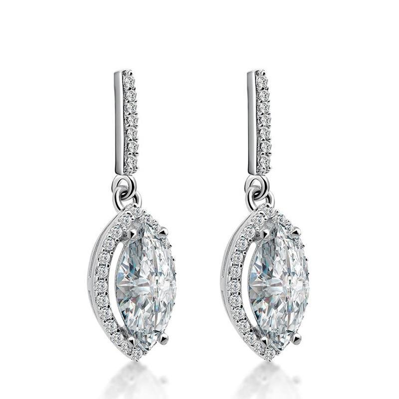 Marquise Cut Halo Silver Earrings - jolics