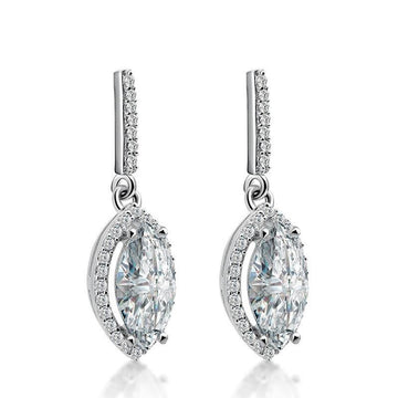 Marquise Cut Halo Silver Earrings - jolics