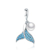 Mermaid Tail with a Pearl 925 Sterling Silver Dangle Charm - jolics