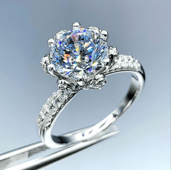 Moissanite Round Cut Fashion Flower Sterling Silver Wedding Ring - jolics