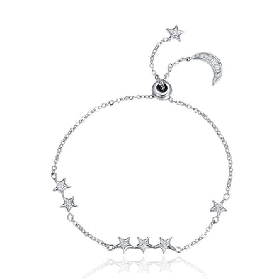 Moon And Star 925 Sterling Silver Simple Bracelet - jolics