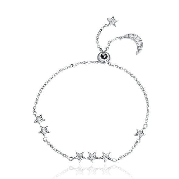 Moon And Star 925 Sterling Silver Simple Bracelet - jolics