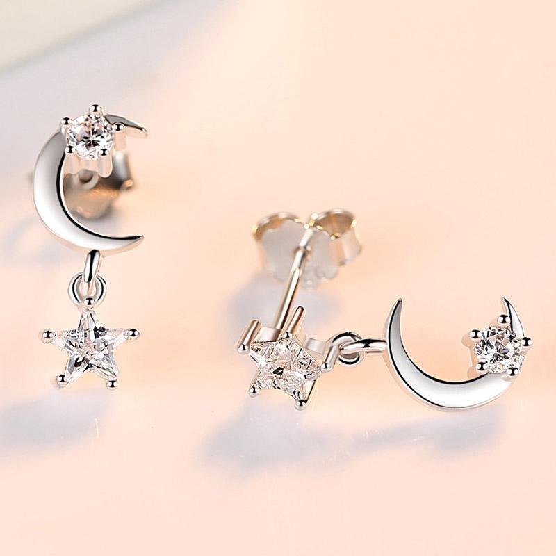 Moon and Star Asymmetry Stacking Earrings - jolics