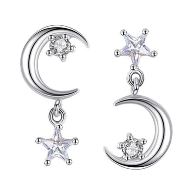 Moon and Star Asymmetry Stacking Earrings - jolics