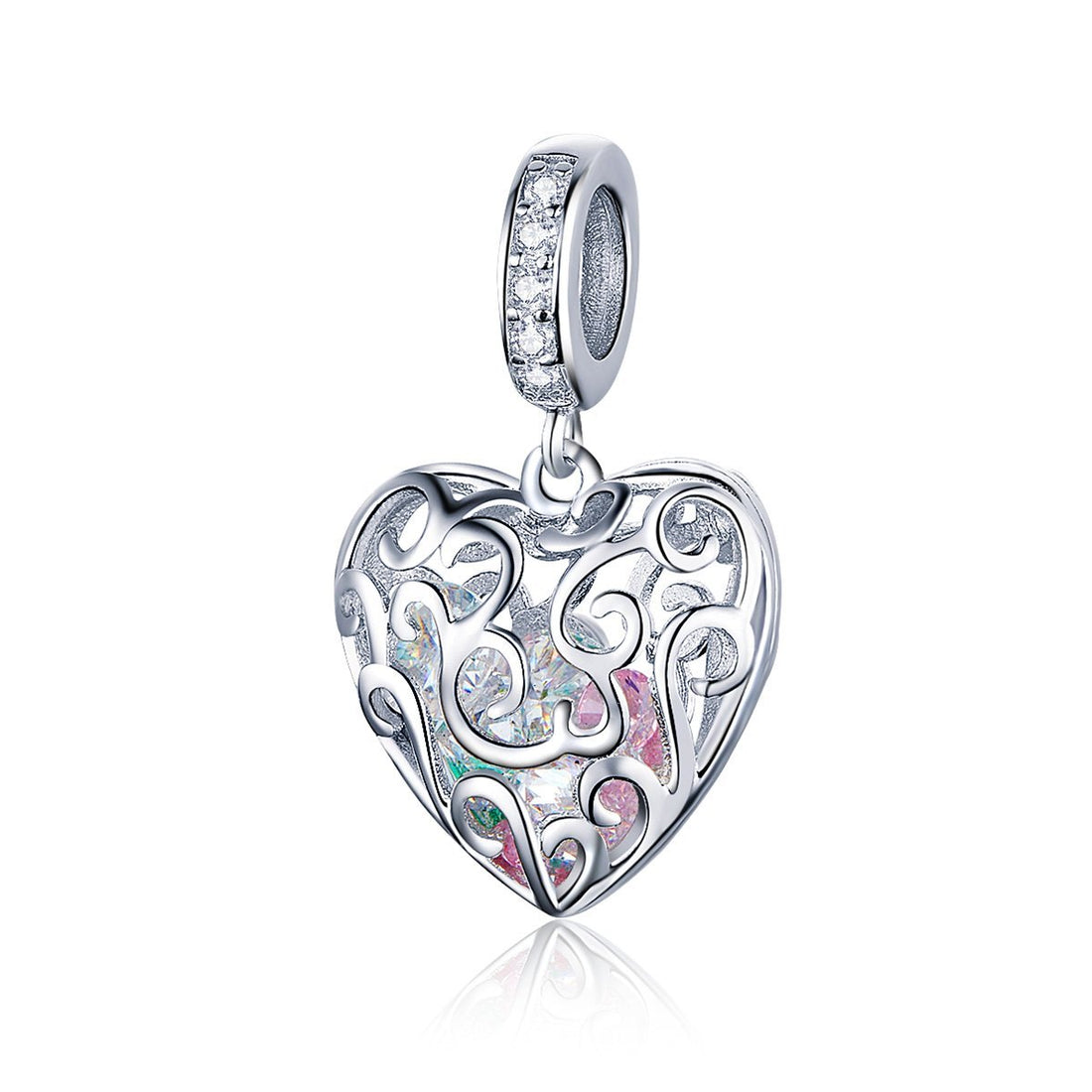 Moving Heart 925 Sterling Silver Dangle Charm - jolics