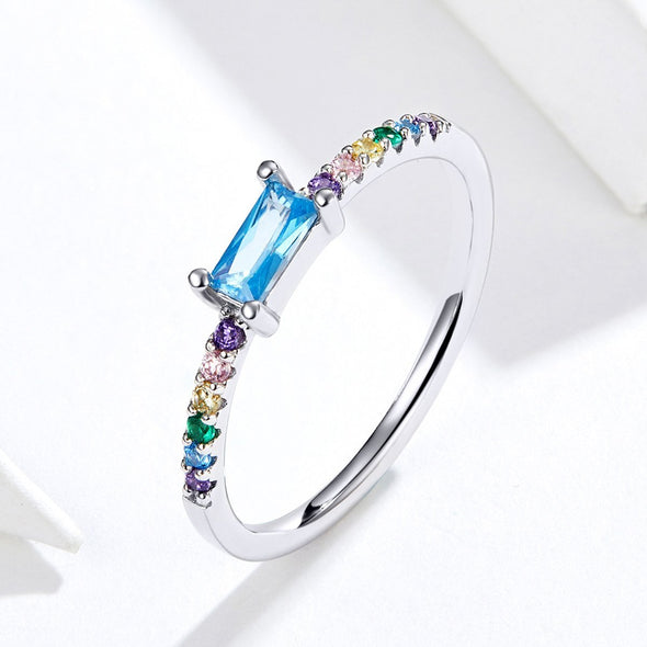 Multi Color Stone 925 Sterling Silver Stackable Ring - jolics