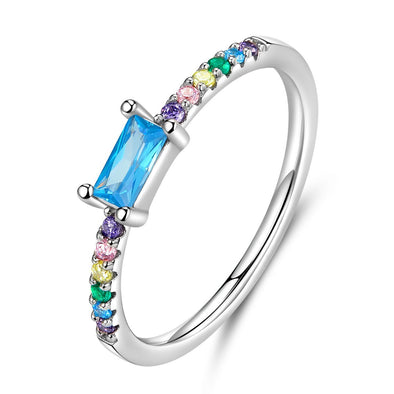 Multi Color Stone 925 Sterling Silver Stackable Ring - jolics