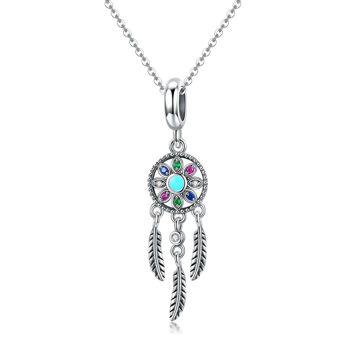 Multi Stone Dreamcatcher 925 Sterling Silver Dangle Charm - jolics