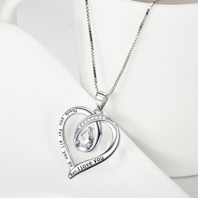 Mum's Gift - Fancy Heart Pendant Necklace With Center Stone - jolics