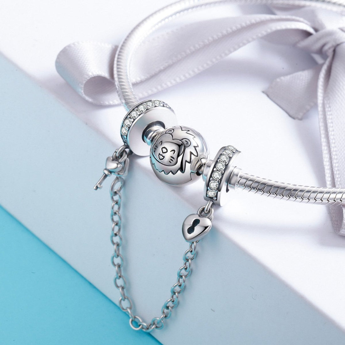 My Love- 925 Sterling Silver Bracelet Safety Chain Charm - jolics