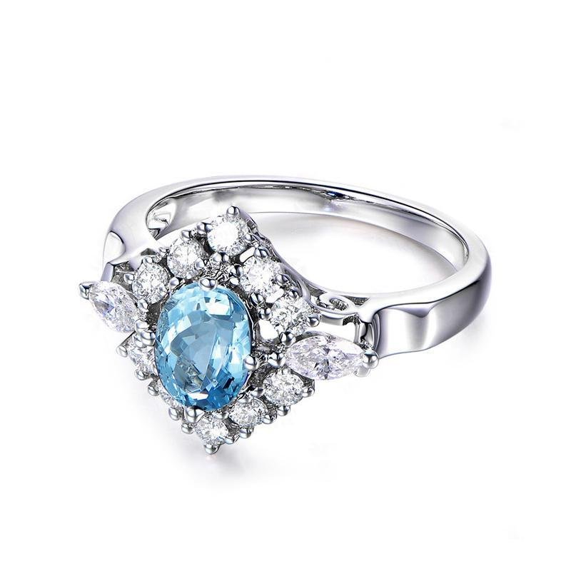 Oval Cut Topaz Stone Halo Ring - jolics