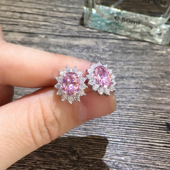 Oval Pink Flower Earrings - jolics