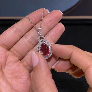 Pear Cut Halo Diamond Sterling Silver Pendant Necklace - jolics