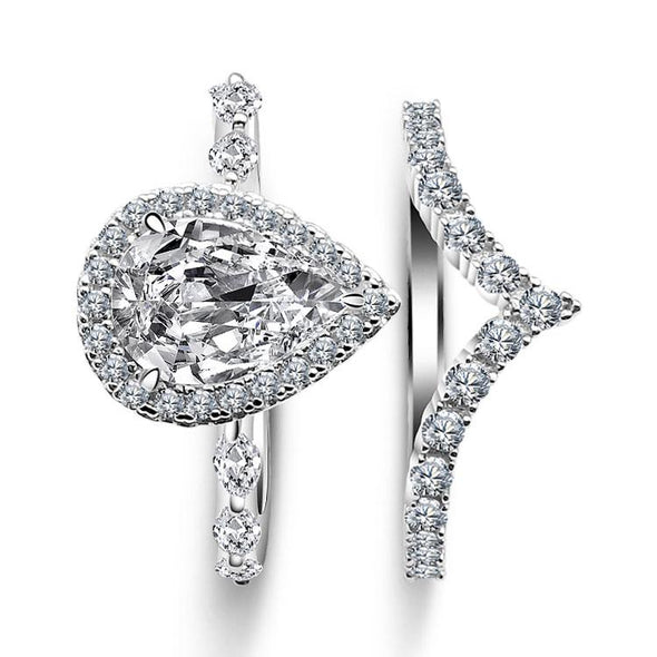 Pear Cut Halo With unique band 2pc set rings - jolics