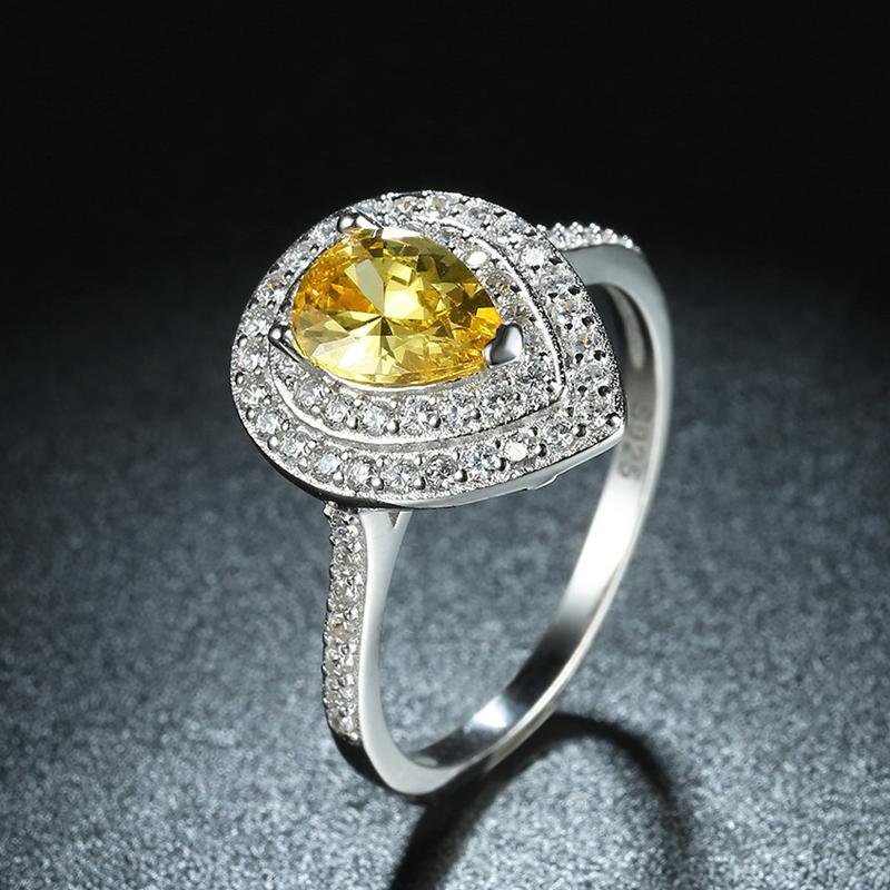 Pear Cut Yellow Double Halo Ring - jolics