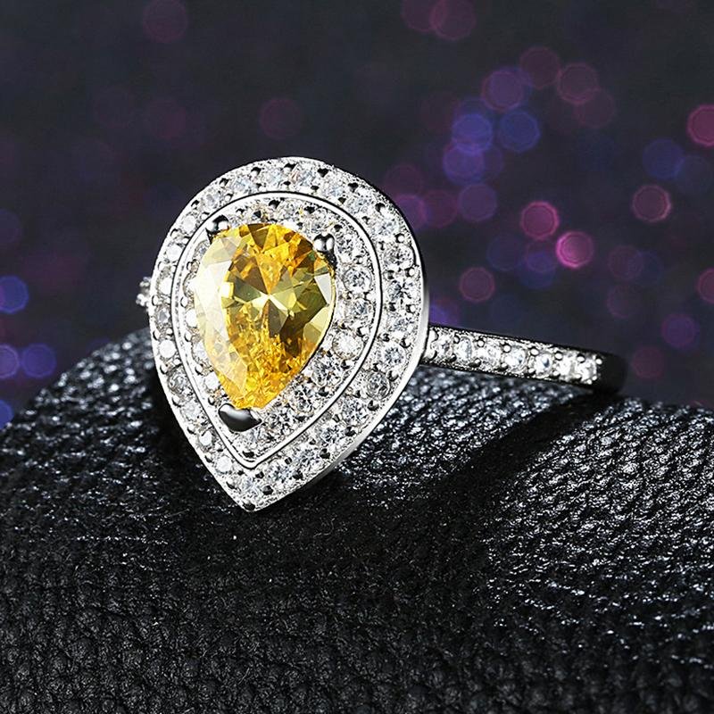 Pear Cut Yellow Double Halo Ring - jolics